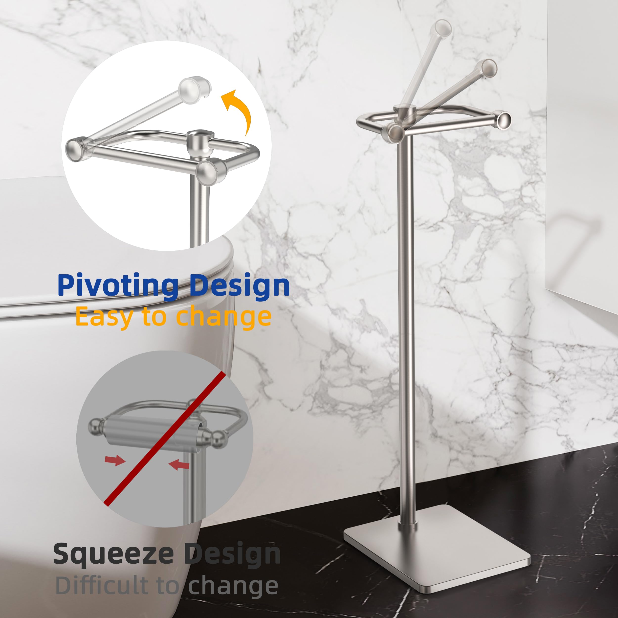 Ruacq stand with weighted base delivers stable bathroom use.