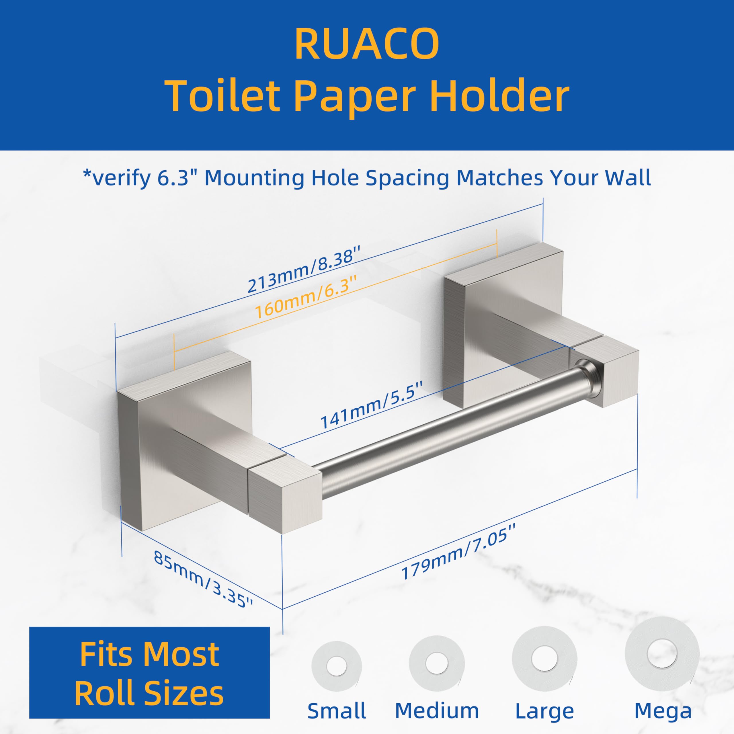 Ruacq wall-mounted holder with brushed nickel finish for durable, clutter-free bathroom storage.