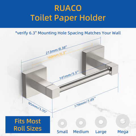 Ruacq wall-mounted holder with brushed nickel finish for durable, clutter-free bathroom storage.