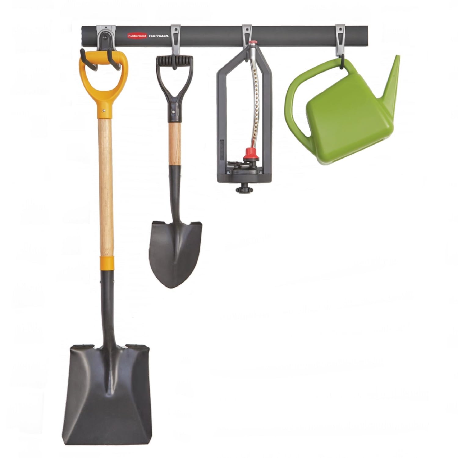 Rubbermaid FastTrack 32-inch rail displaying organized garage storage