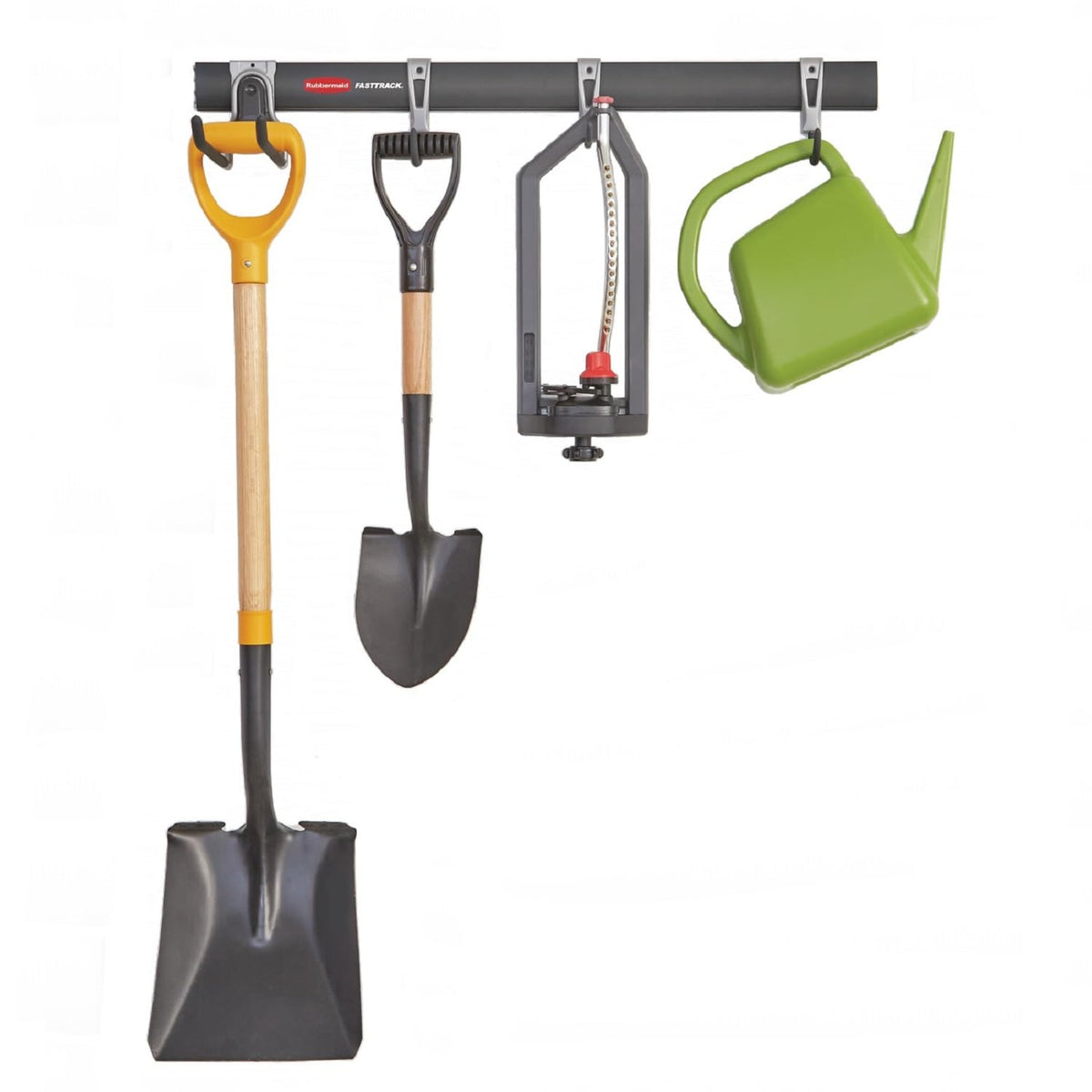 Rubbermaid FastTrack 32-inch rail displaying organized garage storage