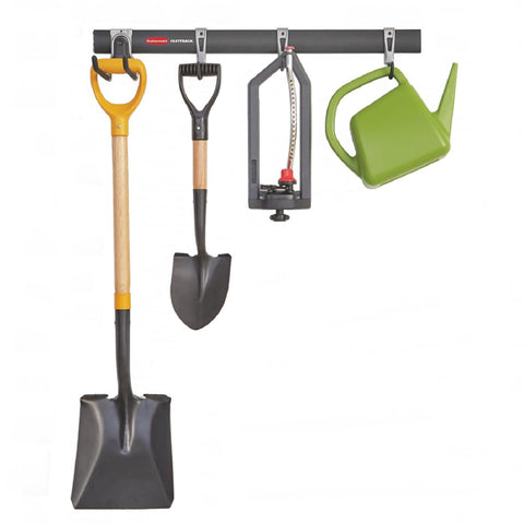 Rubbermaid FastTrack 32-inch rail displaying organized garage storage