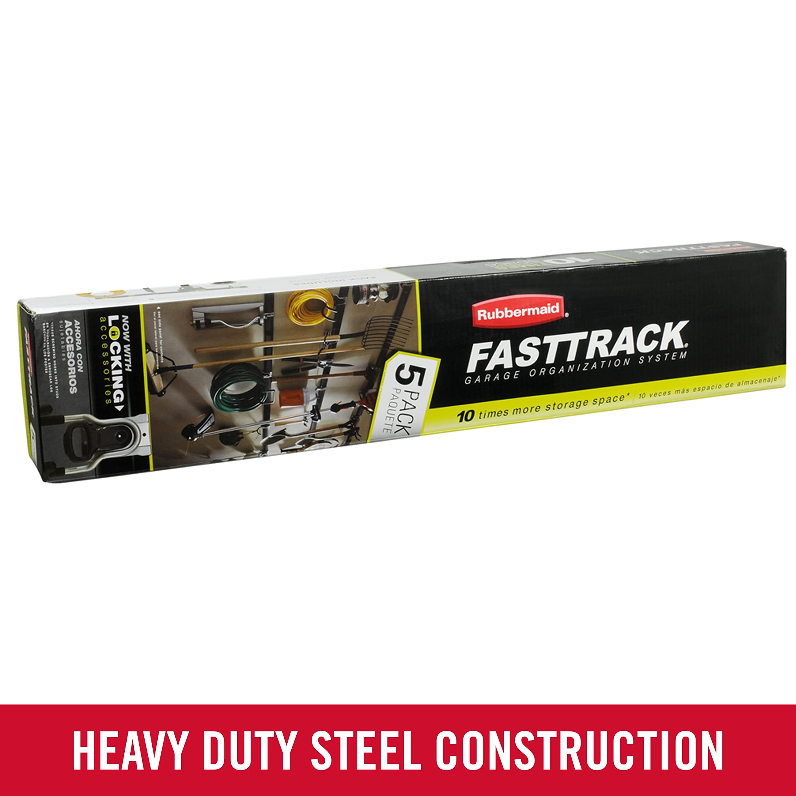 Rubbermaid FastTrack locking hooks provide secure attachment to rail