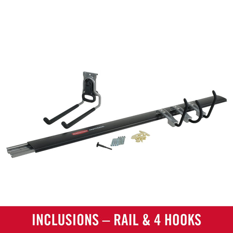 Rubbermaid FastTrack second scoop hook keeps garden gear organized