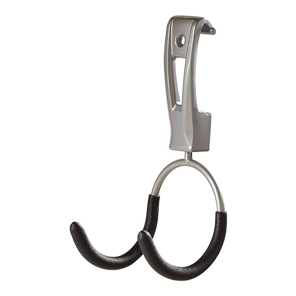 Rubbermaid metallic FastTrack hook snaps into rail for secure garage organization.