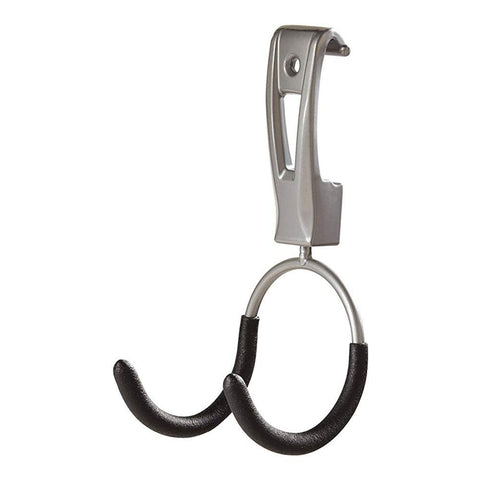 Rubbermaid metallic FastTrack hook snaps into rail for secure garage organization.