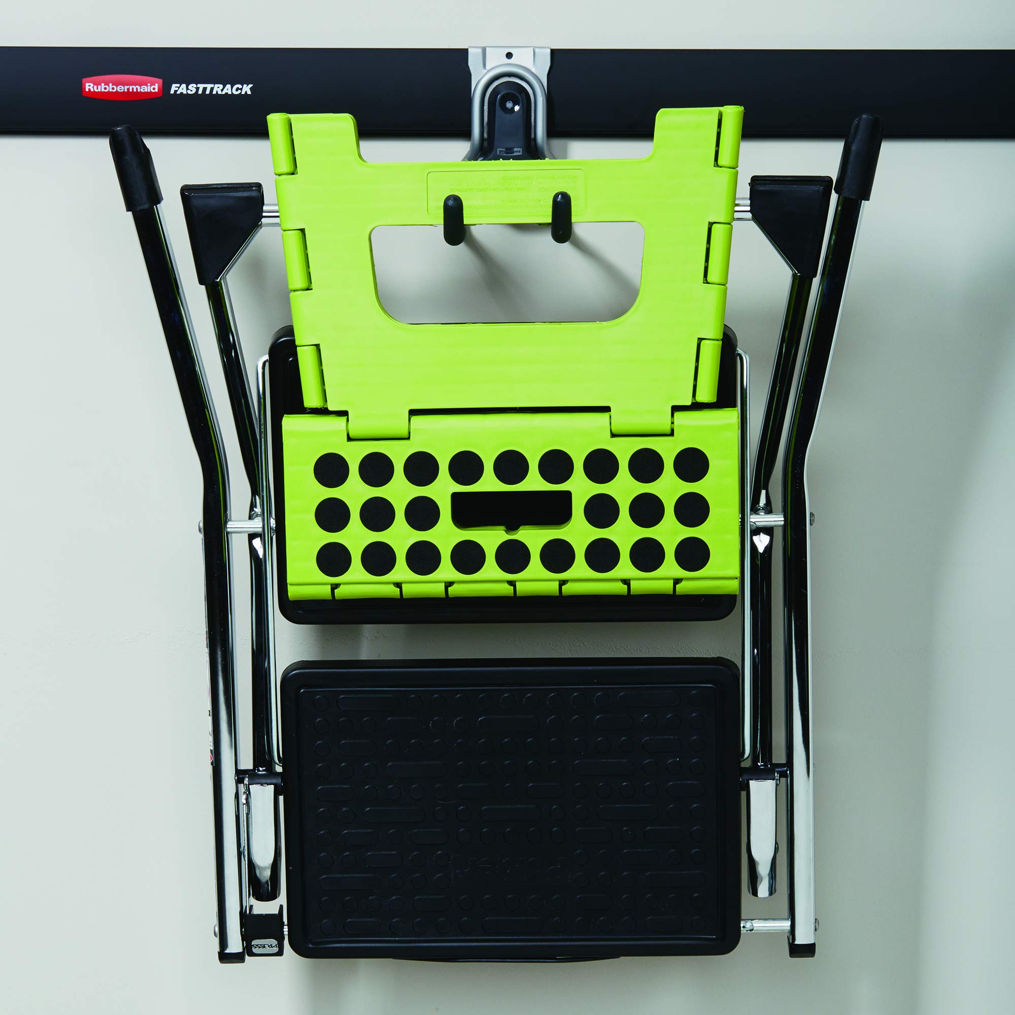 Rubbermaid organized garage setup demonstrating elevated storage