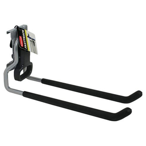 Wall-mounted Rubbermaid utility hook keeps tools off the floor