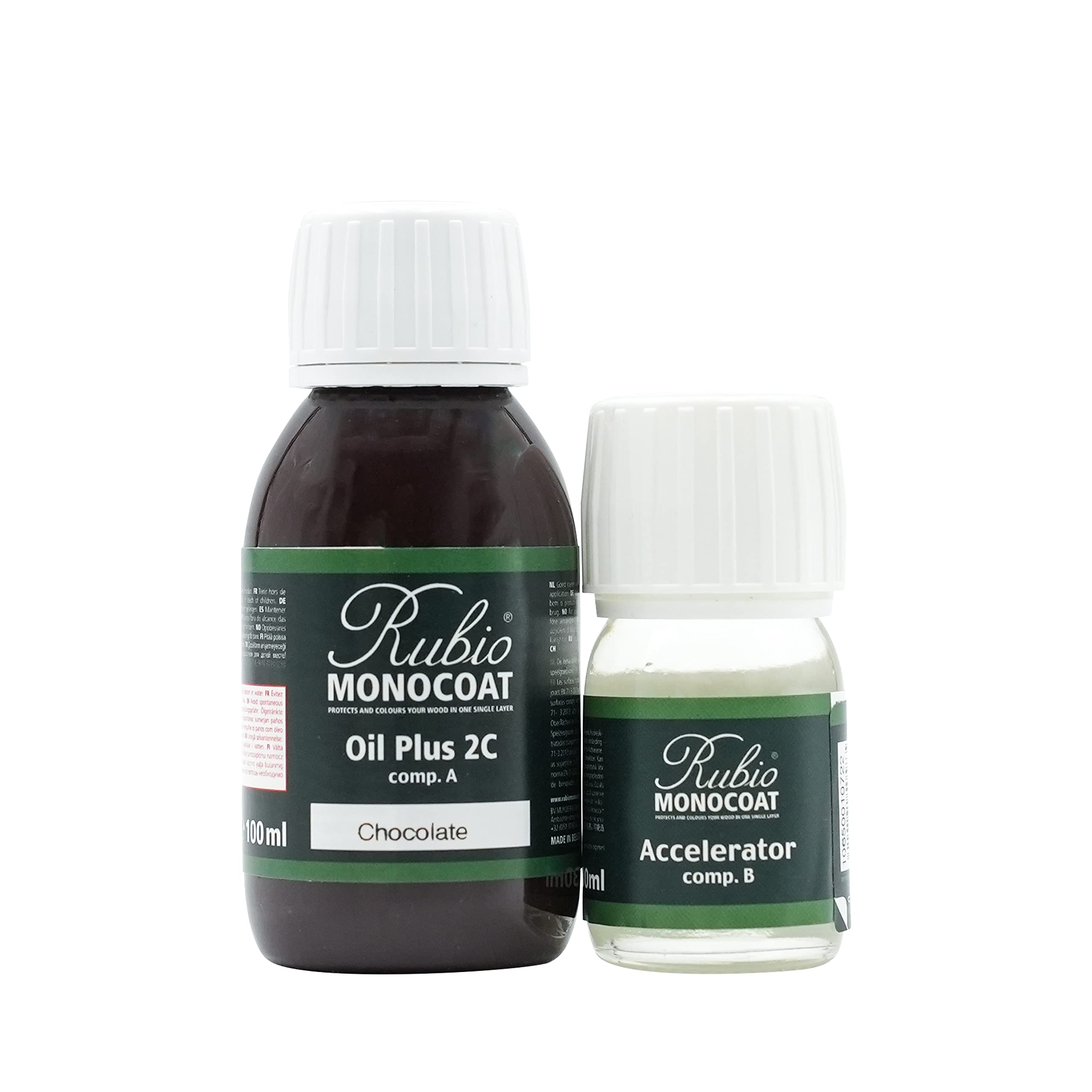 Rubio Monocoat Oil Plus 2C bottle for quick indoor wood finishing.
