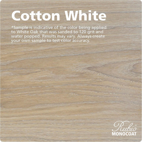 Rubio Monocoat Cotton White swatch shows natural hue and durable protection.