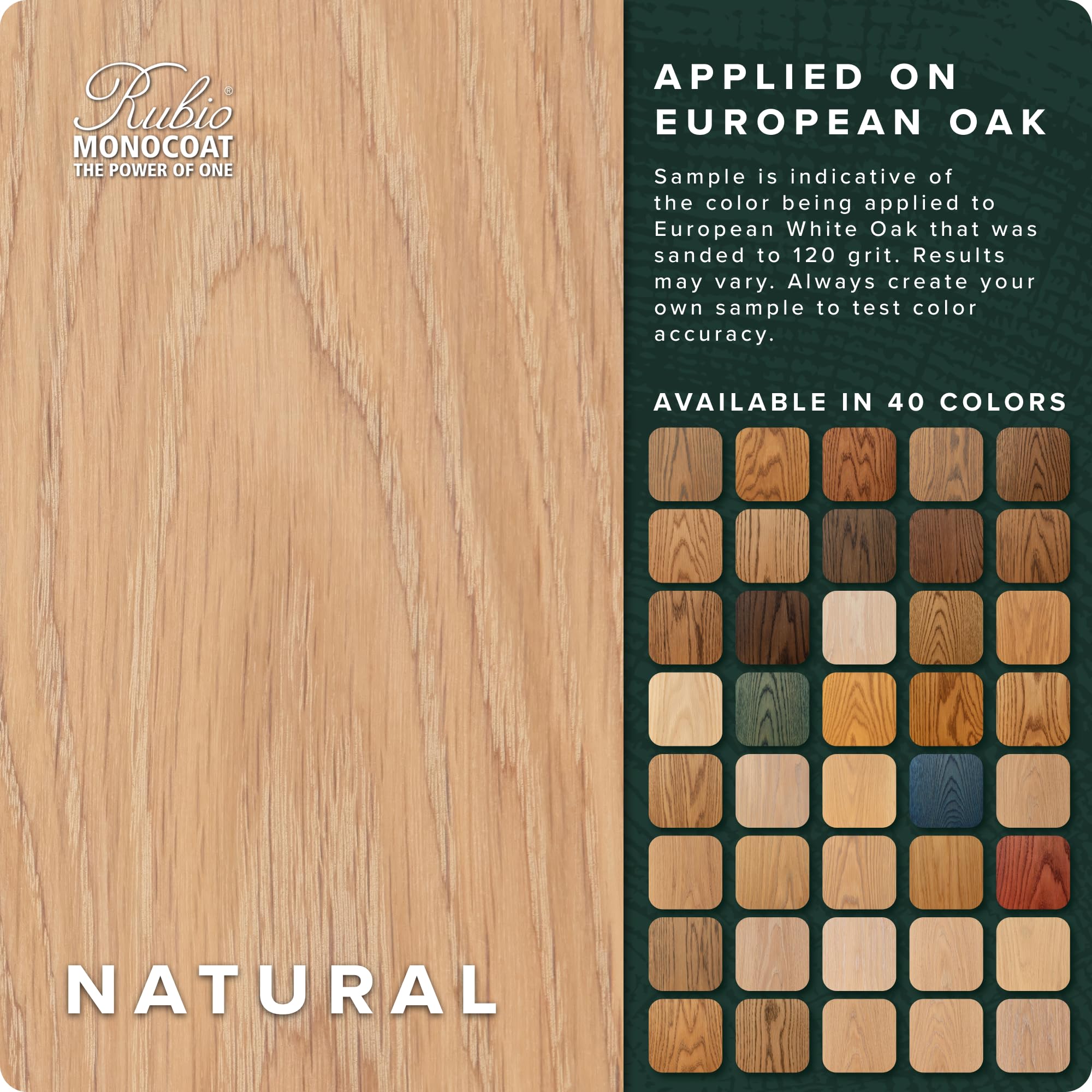 Rubio Monocoat natural wood oil color swatches reveal rich, mixable shades for interior wood
