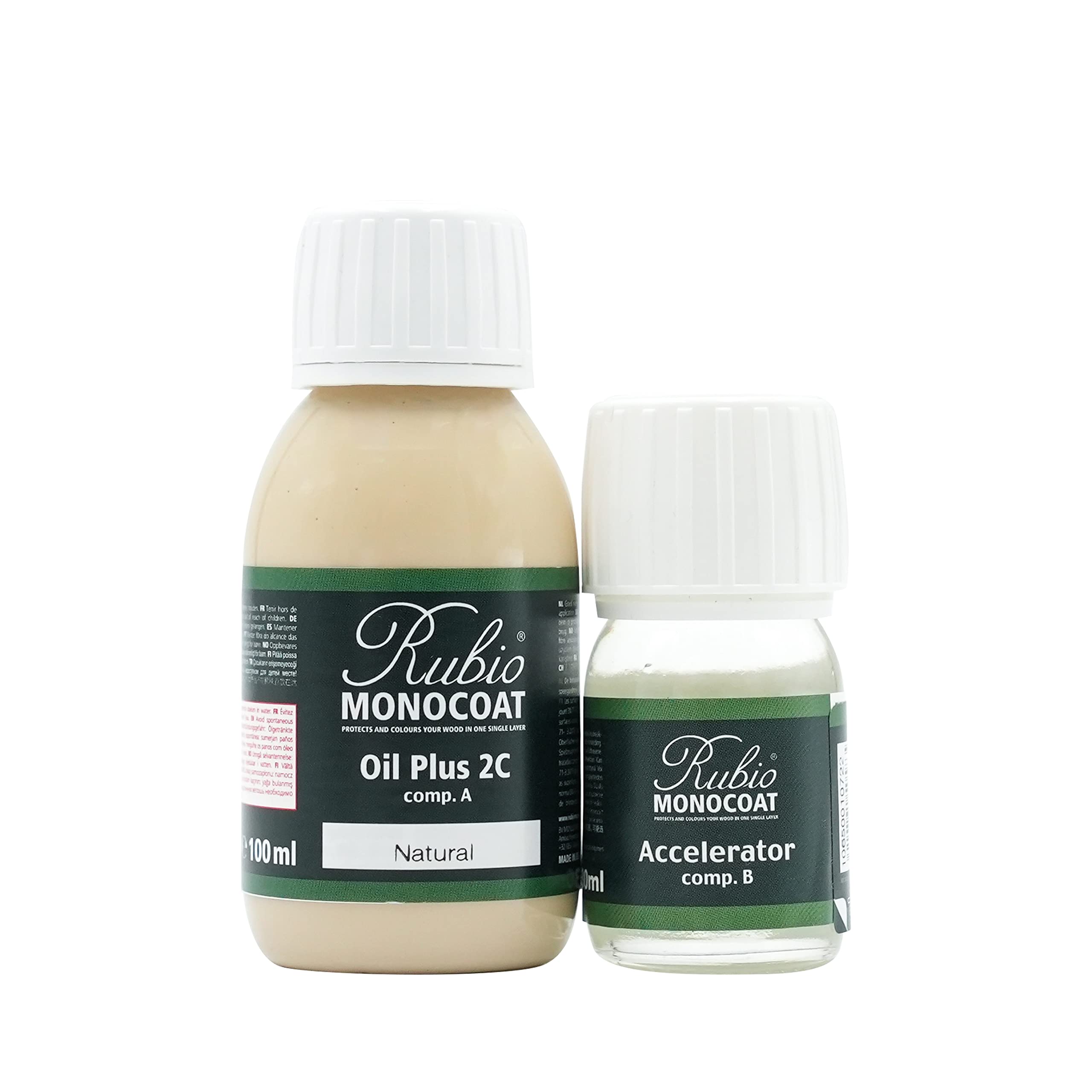 Rubio Monocoat Oil Plus 2C natural bottle pour shows quick-dry, low VOC wood treatment