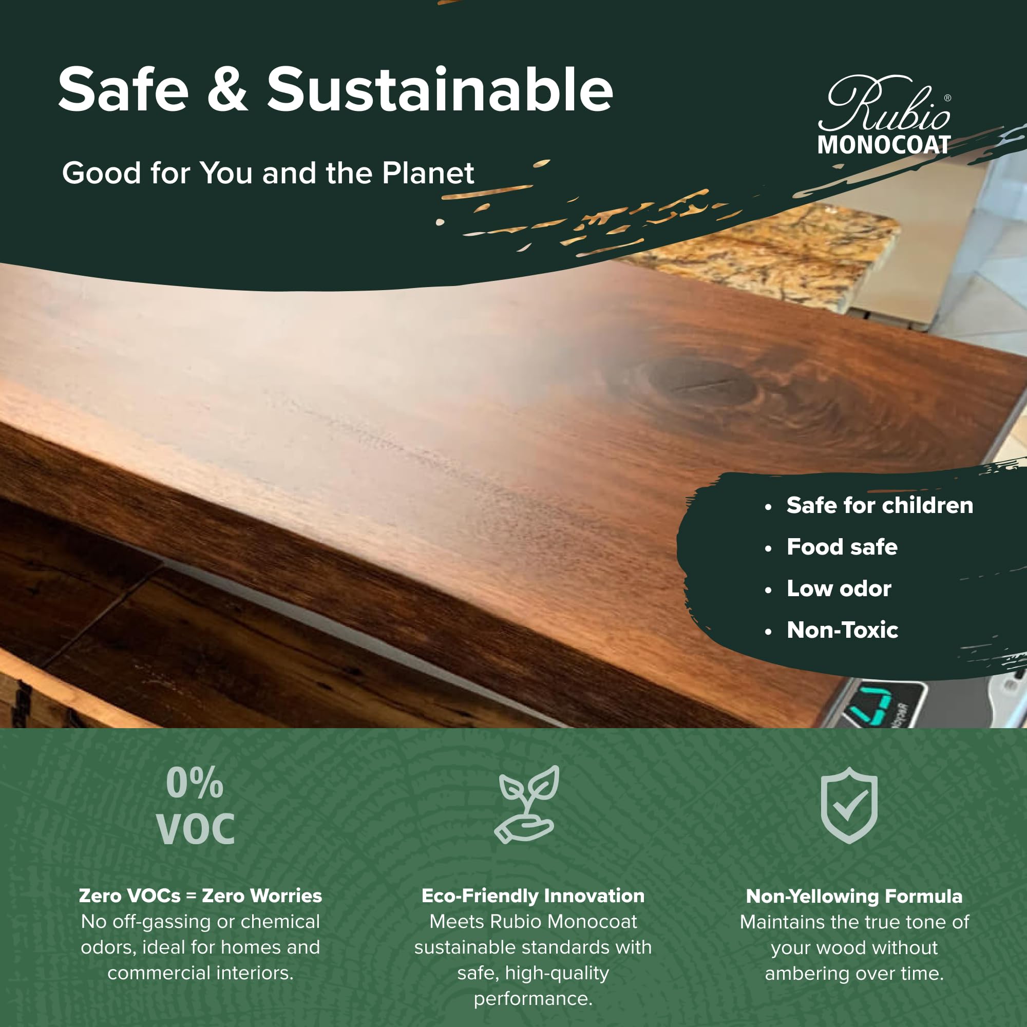 Rubio Monocoat SheenPlus countertop finish provides durable protection for interiors.