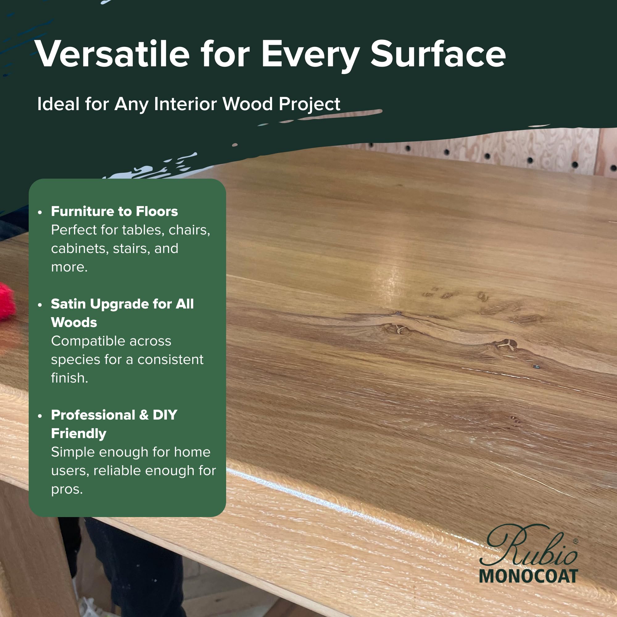 Rubio Monocoat SheenPlus floor finish protects interior wood floors with satin sheen.