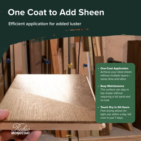 Rubio Monocoat SheenPlus table finish enhances wood furniture with satin glow.
