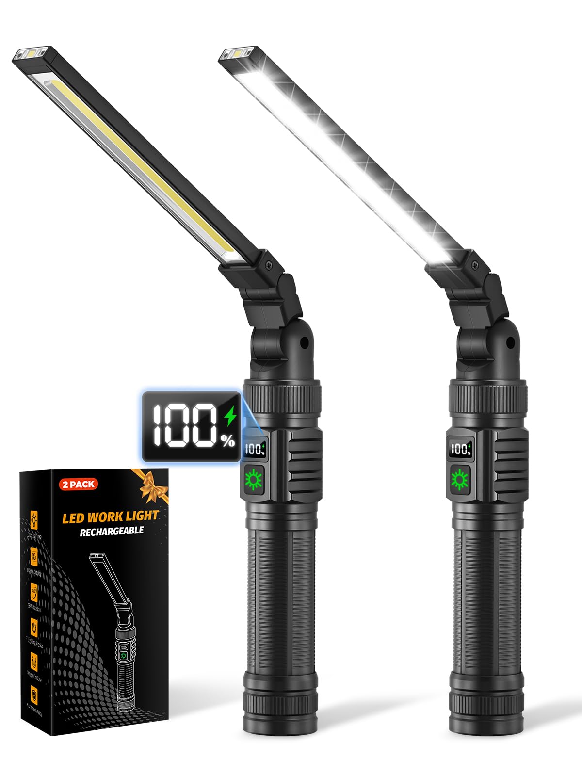 Ruboliy 2Pack magnetic work light with 360° rotation for hands-free workshop illumination