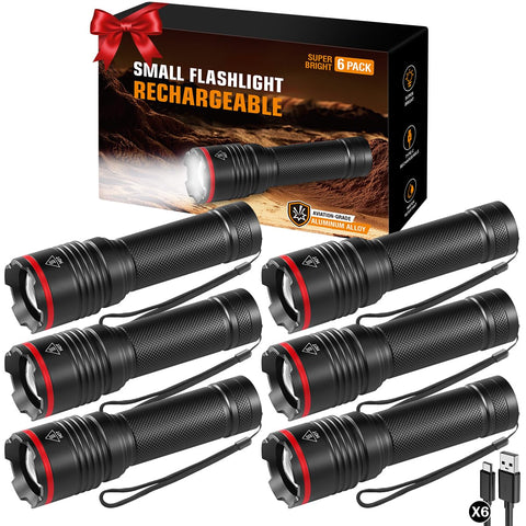 Ruboliy 6Pack rechargeable flashlights ready for home and outdoor use.