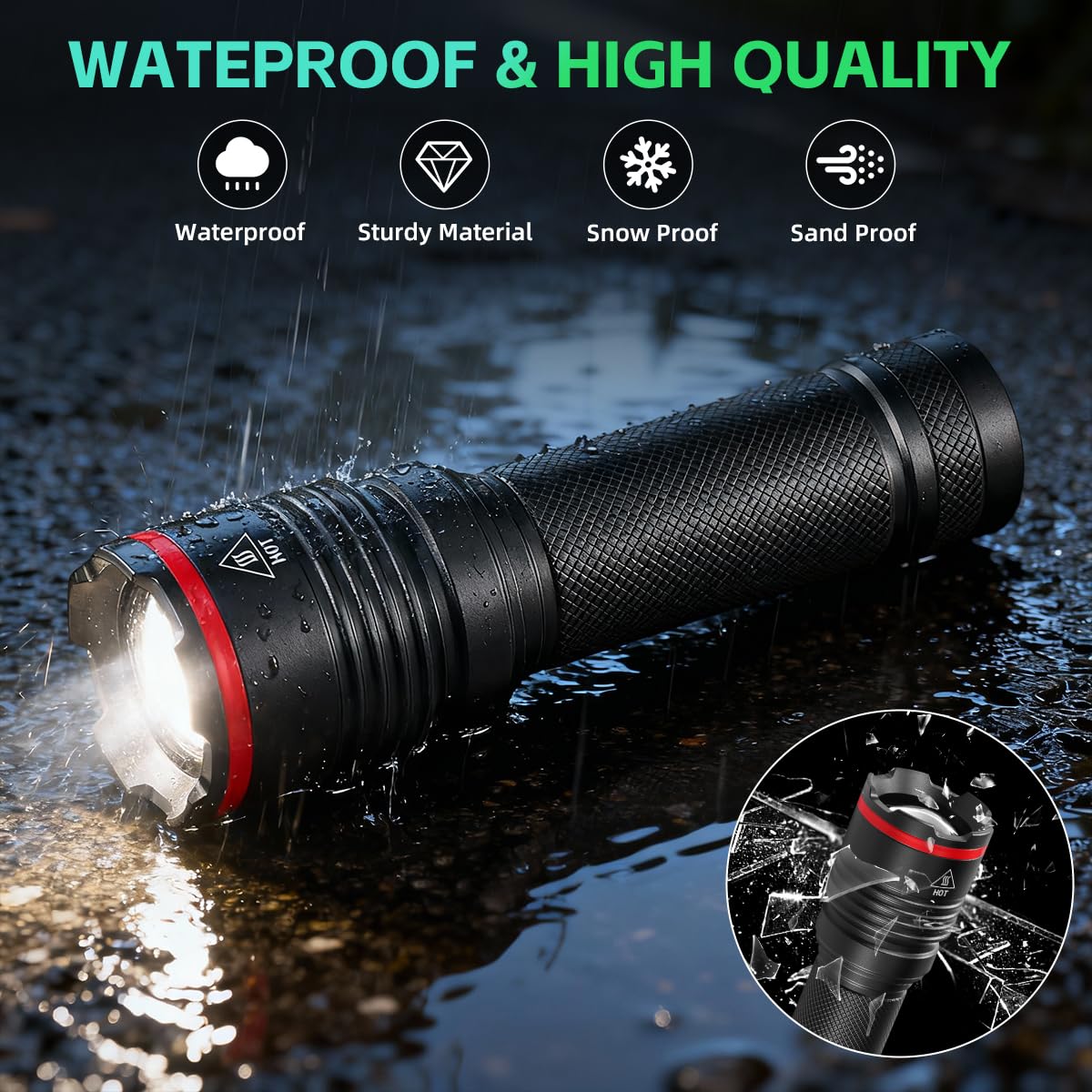 Ruboliy durable aluminum shell flashlight with anti-slip grip.