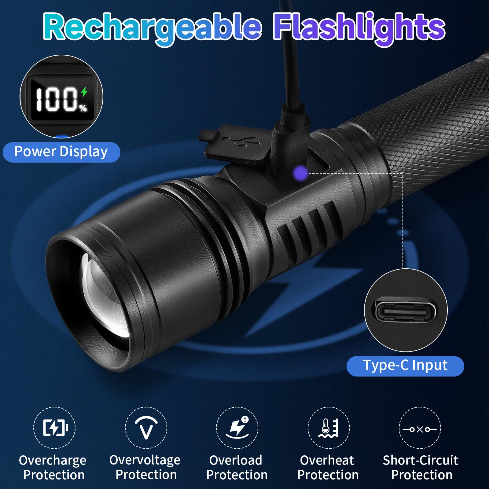 Ruboliy tactical flashlight with aluminum body and durable build.