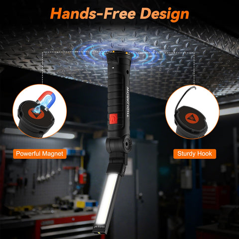 Ruboliy magnetic base and tail hook for hands-free placement.