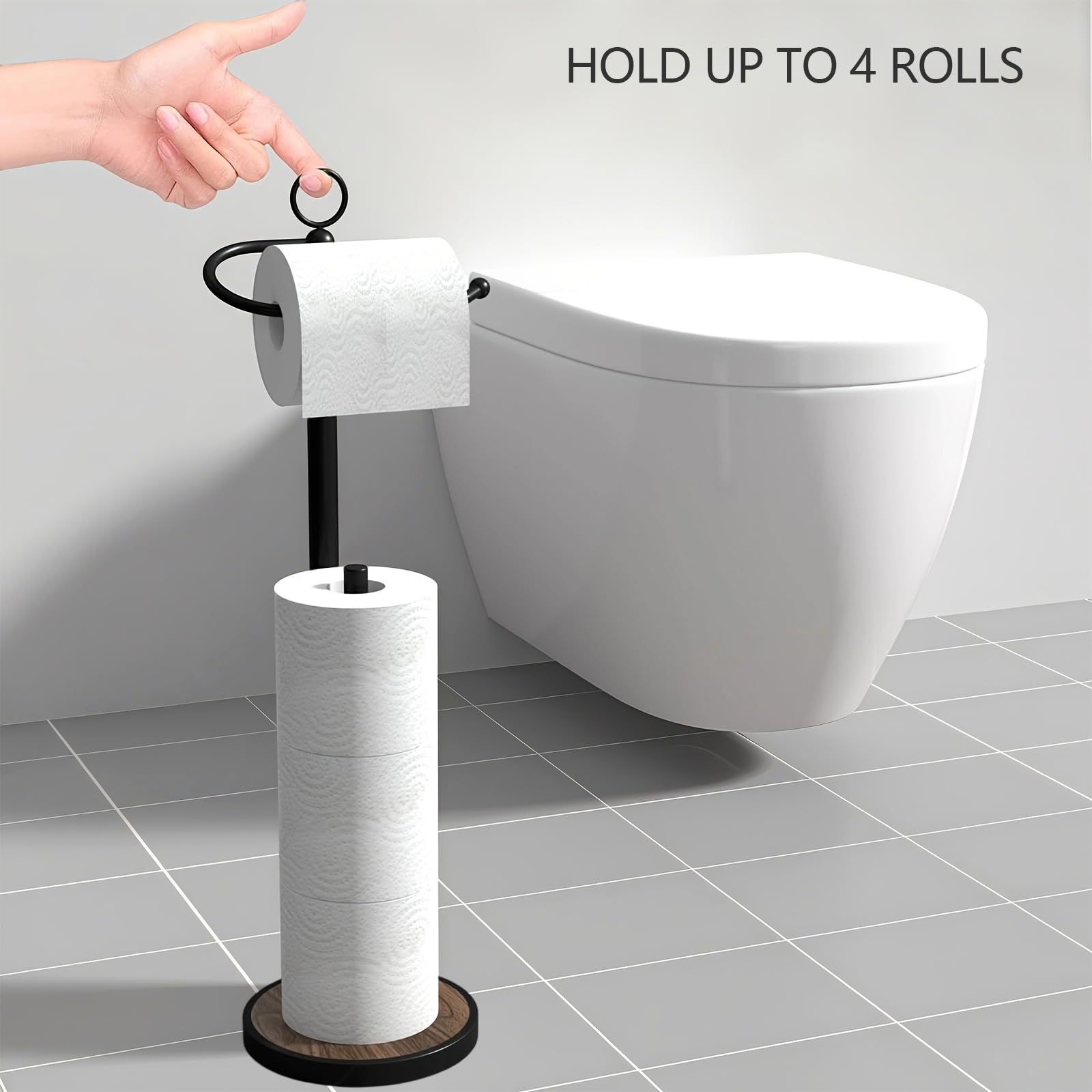 RUBOLTD space-saving freestanding holder keeps rolls within reach
