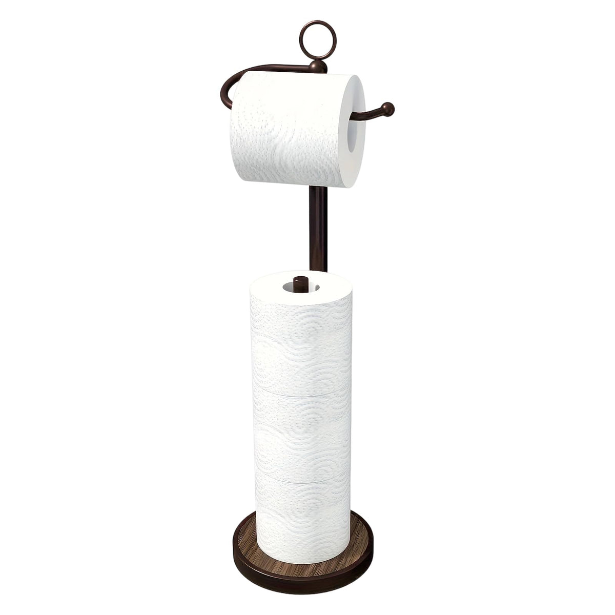 RUBOLTD toilet paper holder stand with wood grain base for convenient access