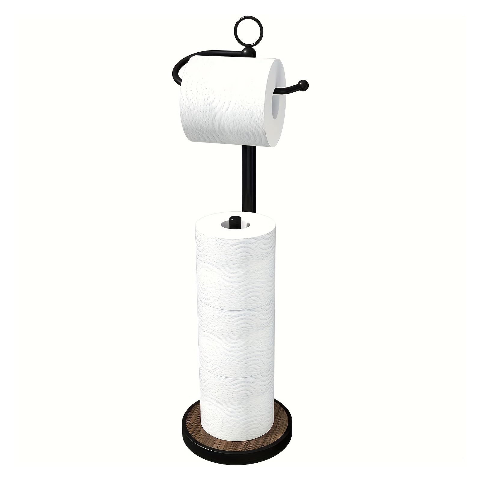 RUBOLTD toilet paper holder stand with wood base in black bronze for stable storage