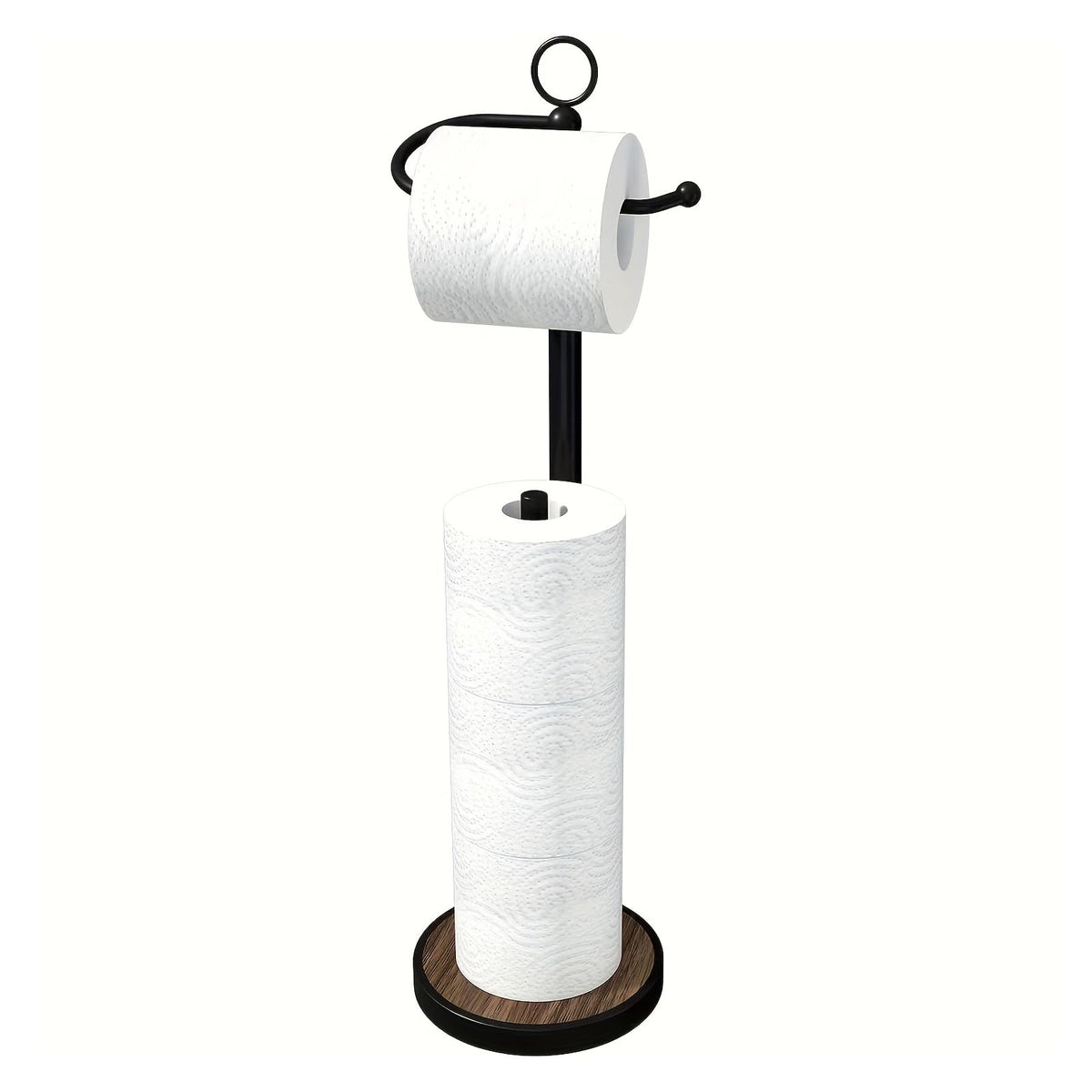 RUBOLTD toilet paper holder stand with wood base in black bronze for stable storage