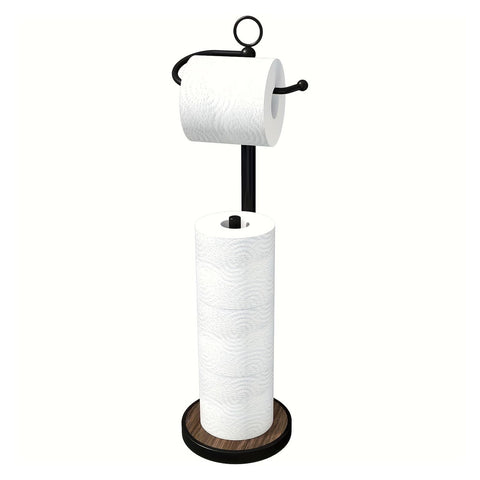 RUBOLTD toilet paper holder stand with wood base in black bronze for stable storage