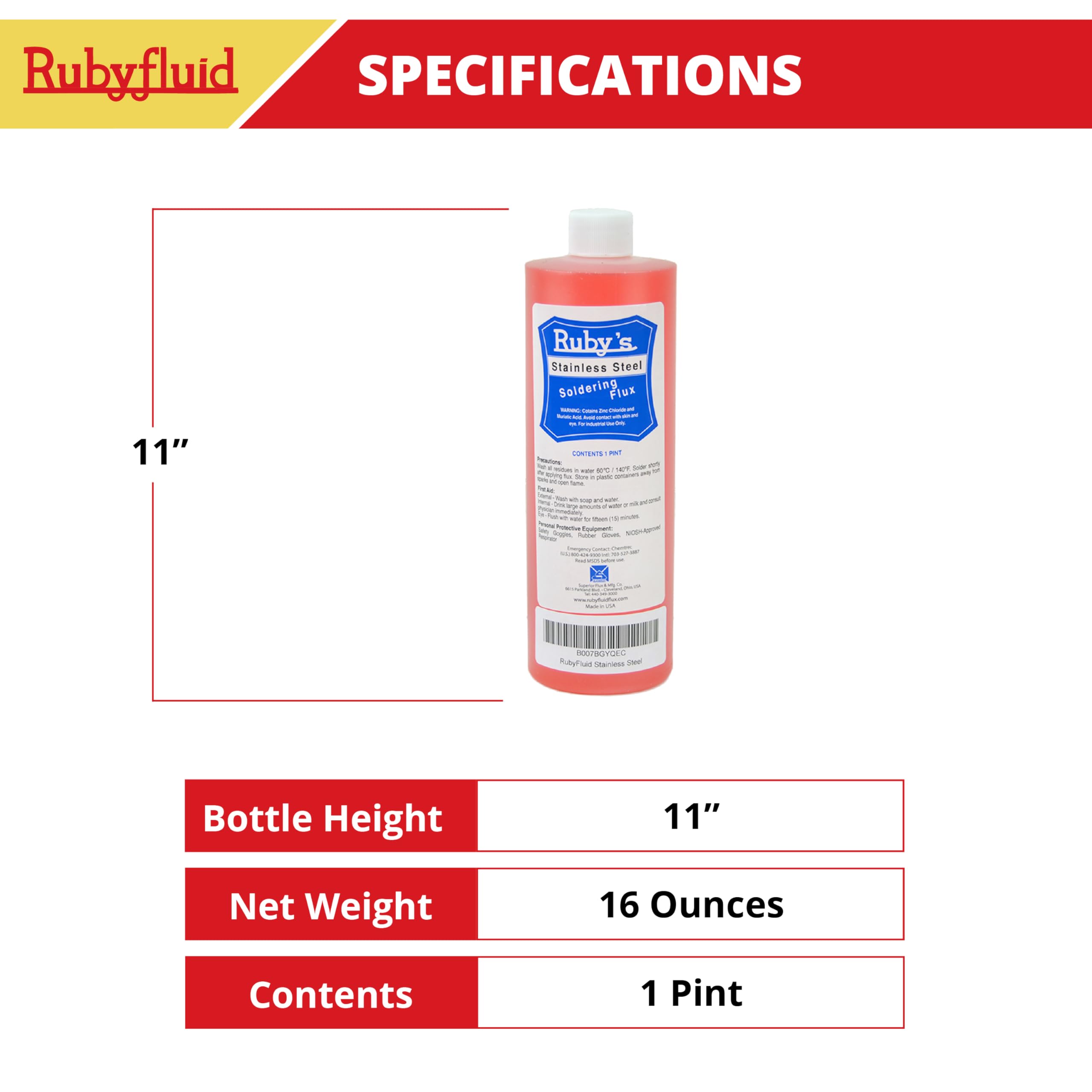 1-pint Rubyfluid bottle resting in a workshop setting.