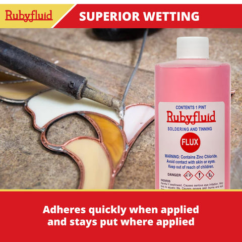 Rubyfluid flux pouring view illustrating smooth flow and even coverage on metal joints.
