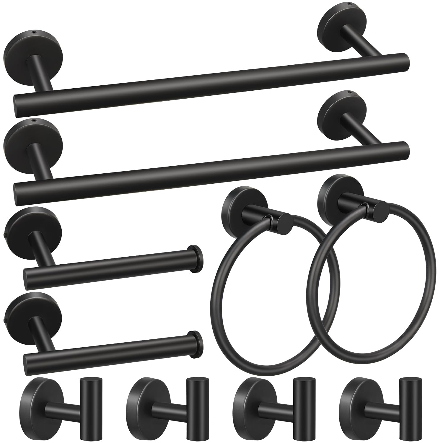 Ruby.Q bathroom towel bar 16in in black matte finish, keeps towels neatly within reach.