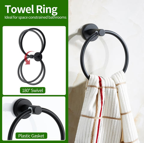 Ruby.Q towel ring 6.5in, compact design for quick hand-drying.