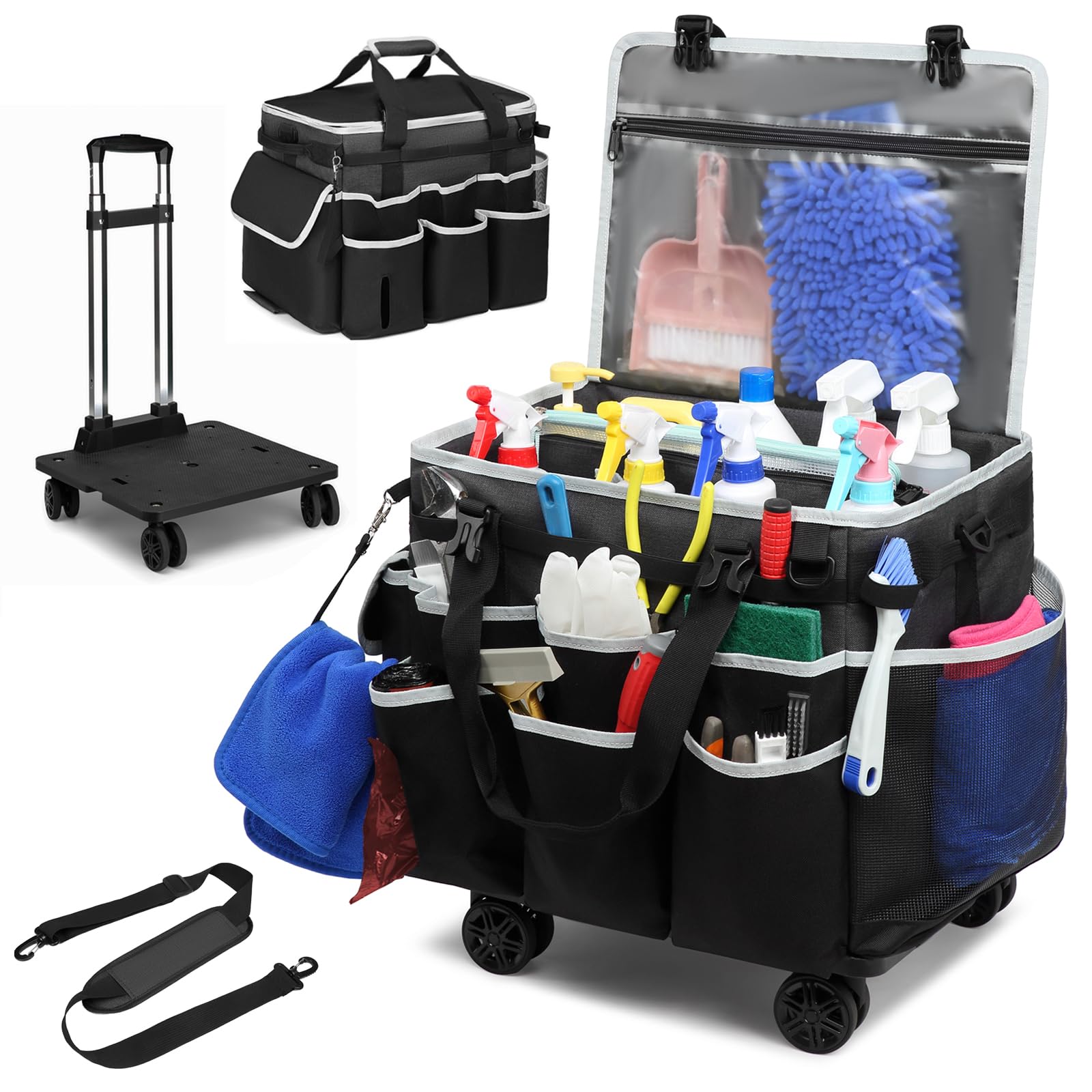RUCYEN large rolling cleaning caddy bag base provides stability for mobile cleaning jobs.