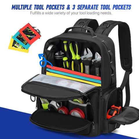 RUCYEN Tool Backpack color-coded pockets help categorize small parts on site