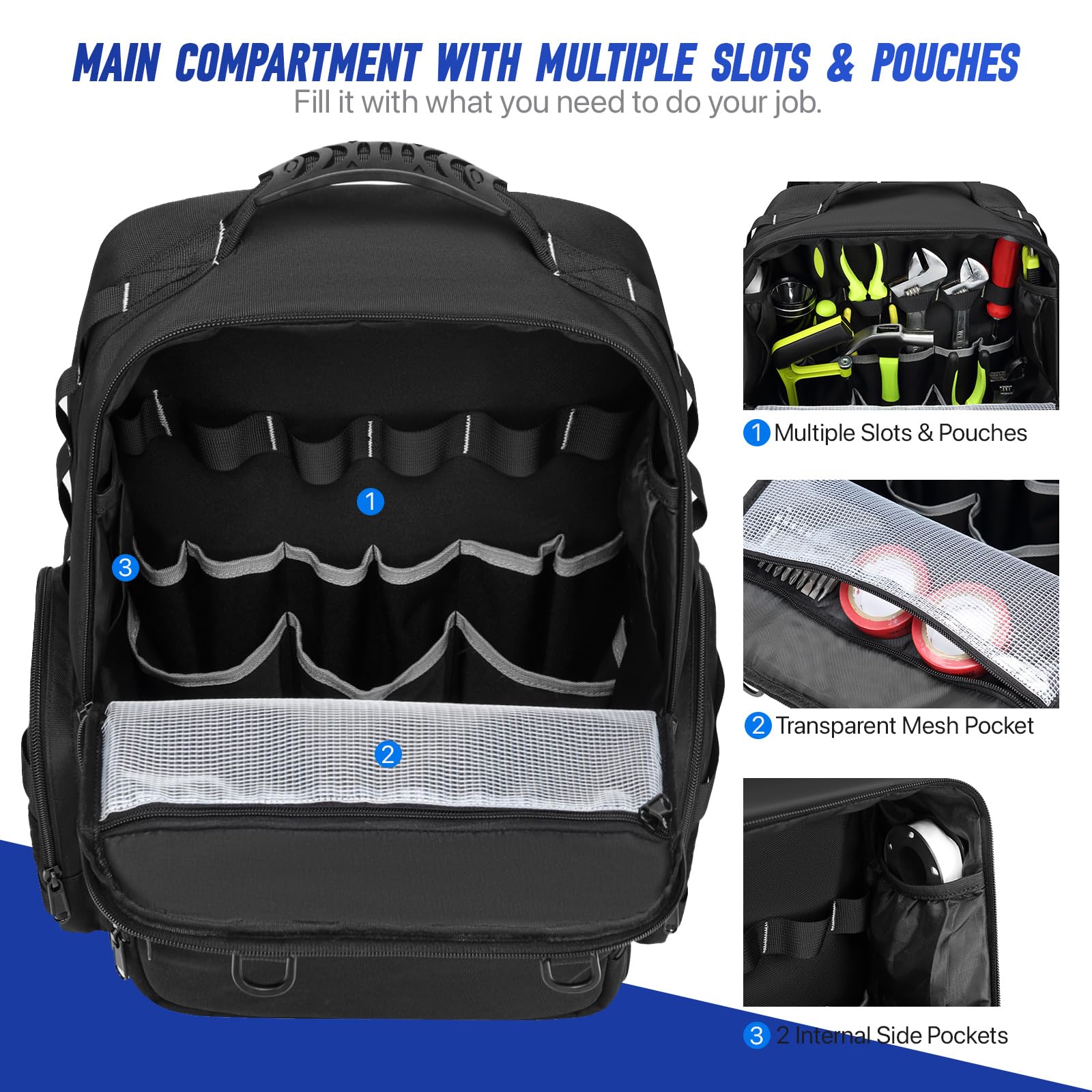 RUCYEN Tool Backpack durable nylon fabric withstands daily demanding work