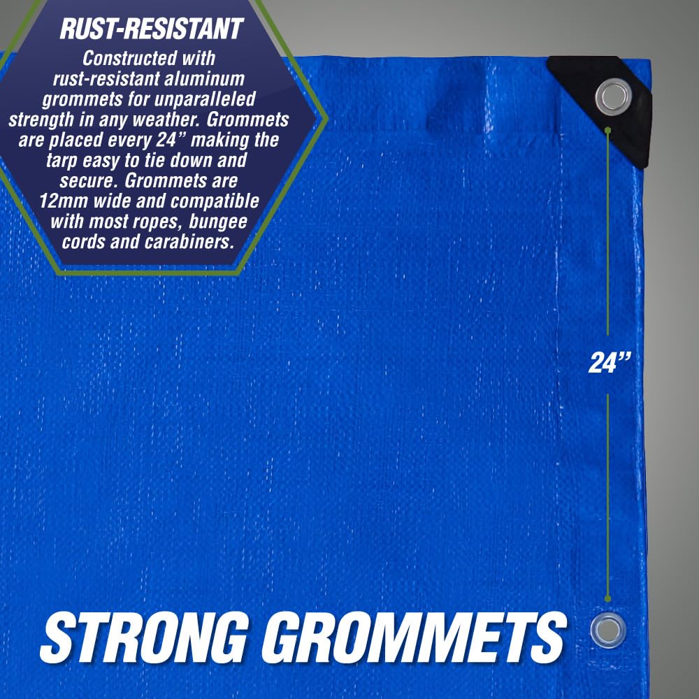 5mm thick PE material offers strong yet lightweight tarp protection.
