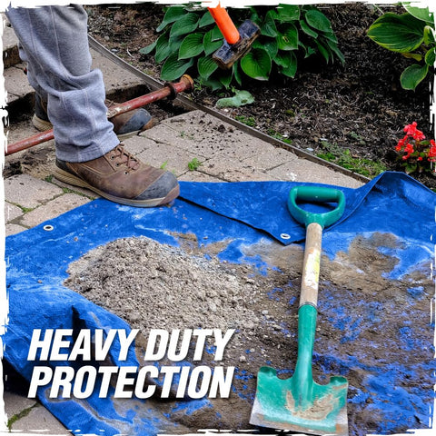 Blue tarp by Rugged Rhino ideal for snow, rain, and wind cover.