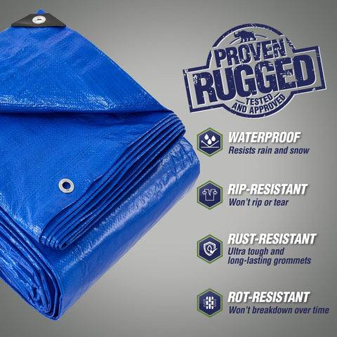 Reinforced corners and heat-sealed edges boost tarp durability.