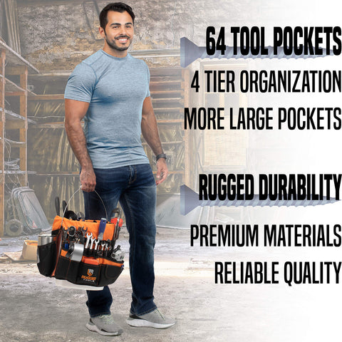 Rugged Tools sturdy pockets hold small parts securely during transport