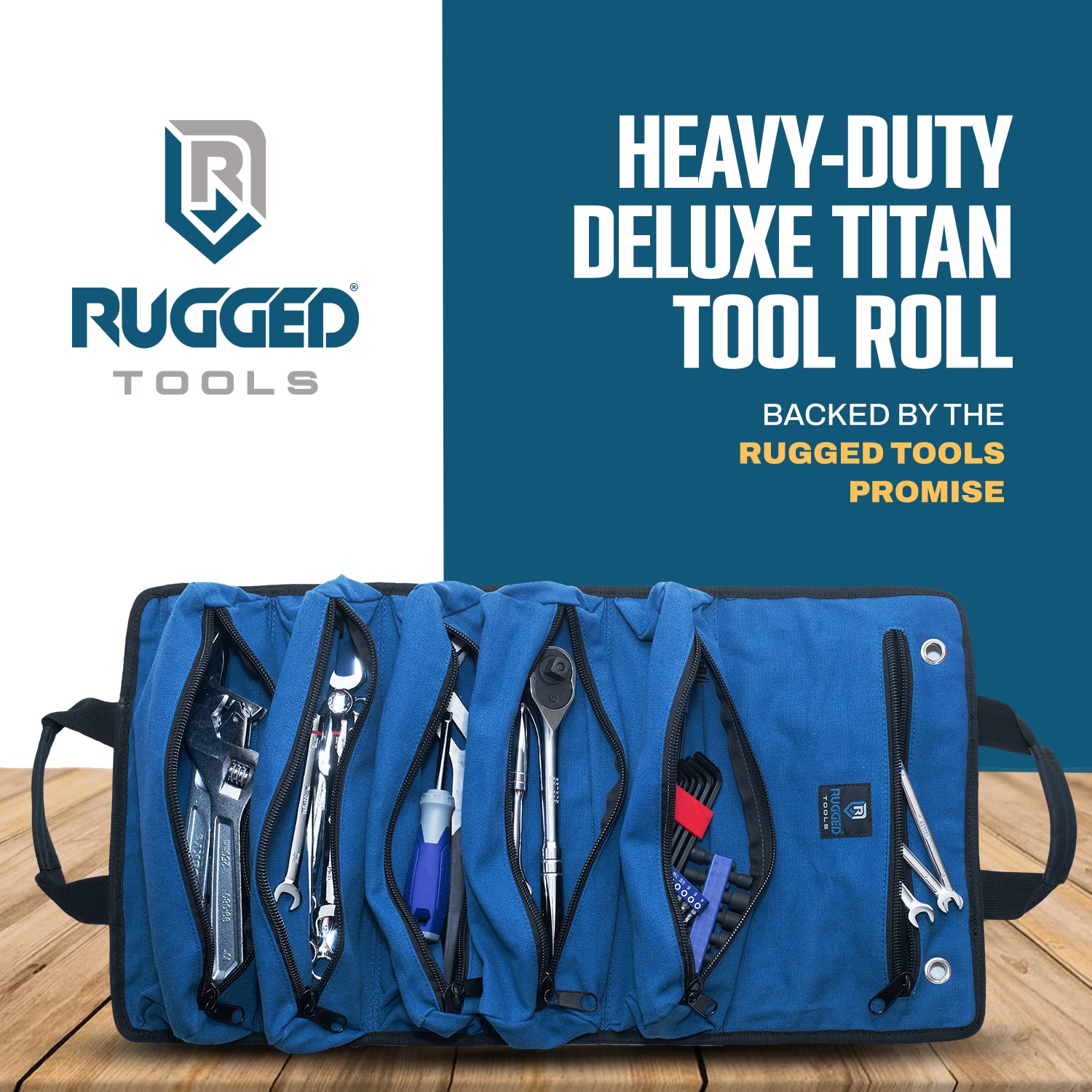 Rugged Tools Titan Deluxe Tool Roll interior pockets keeping tools organized