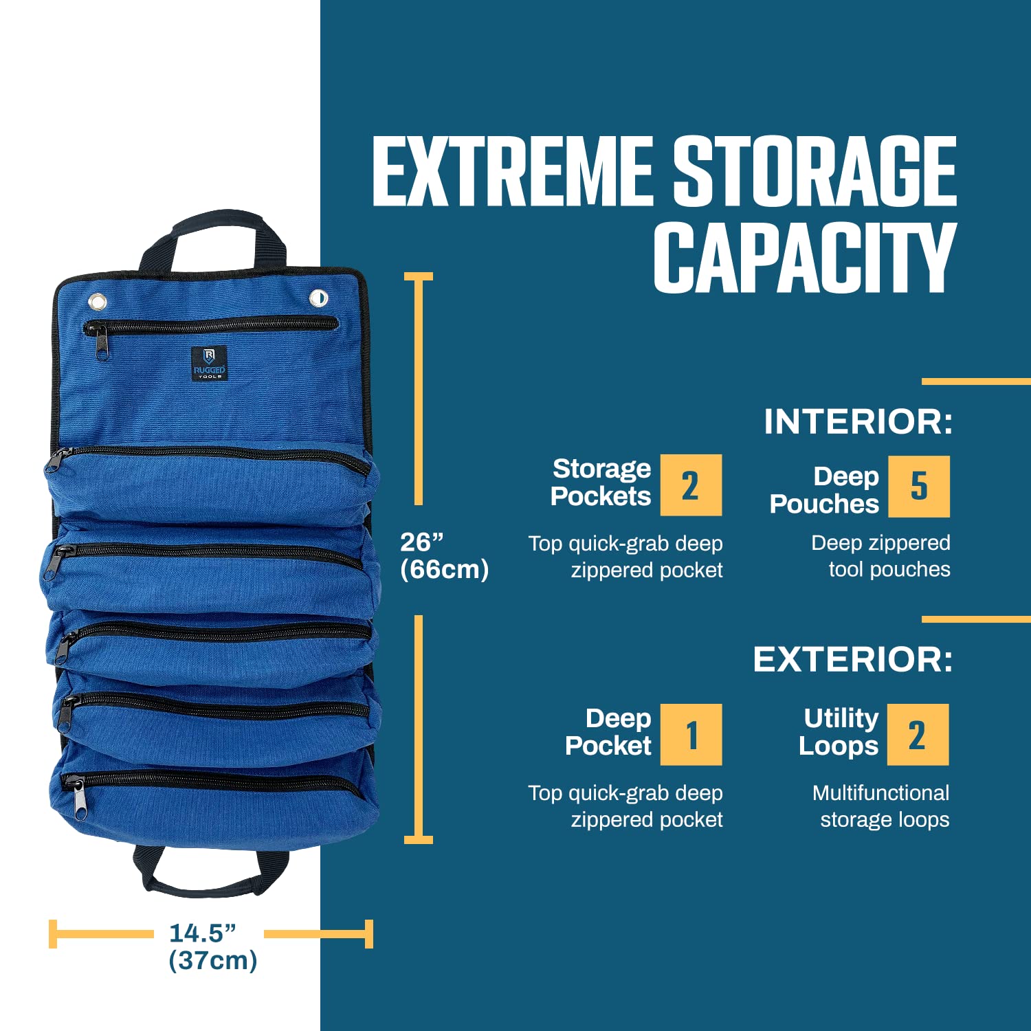 Rugged Tools Titan Deluxe Tool Roll utility loops for versatile mounting