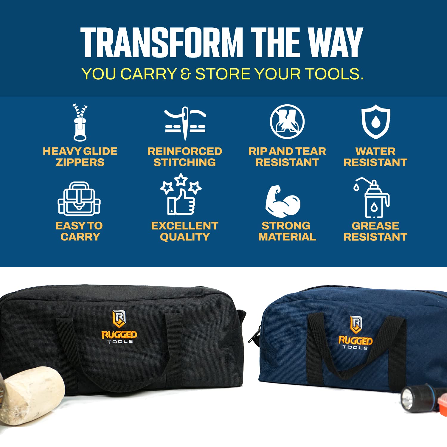 Rugged Tools toolbag combo tote open with contents visible