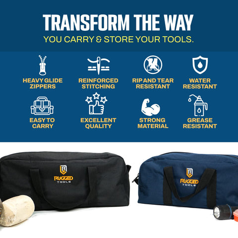 Rugged Tools toolbag combo tote open with contents visible