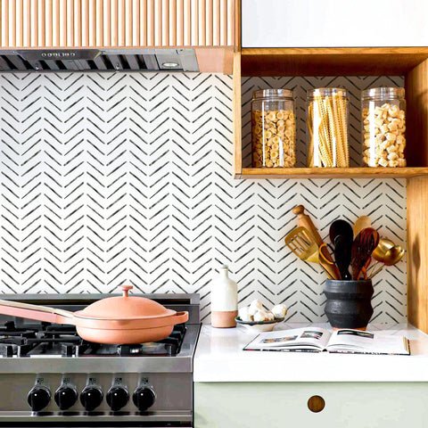 Rugreat Herringbone wallpaper black and white stripe effect on surfaces
