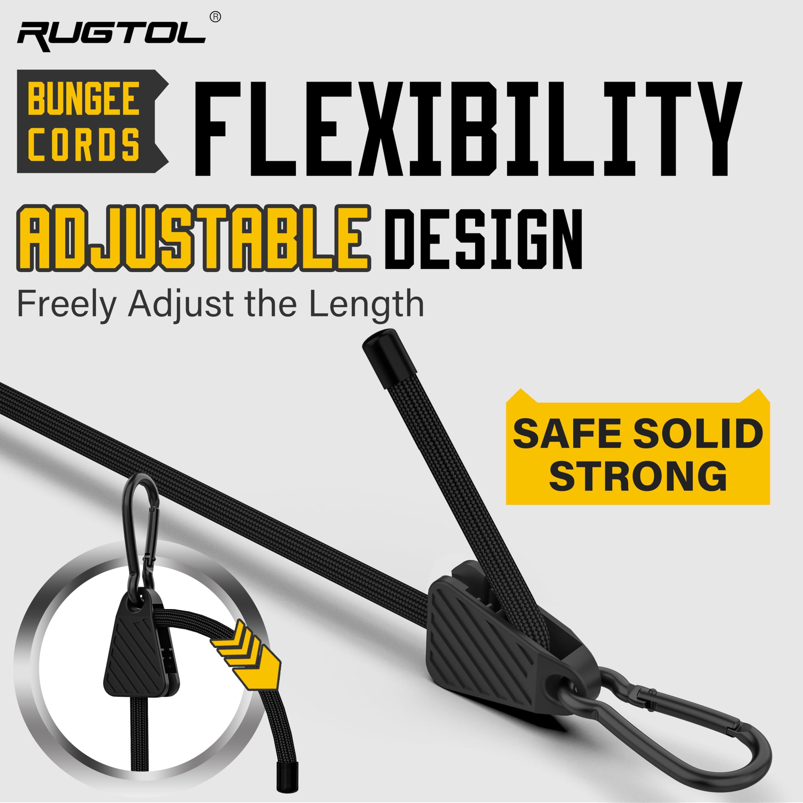 Rugtol 48-inch cord extended to show adjustable length for trailers and tents.