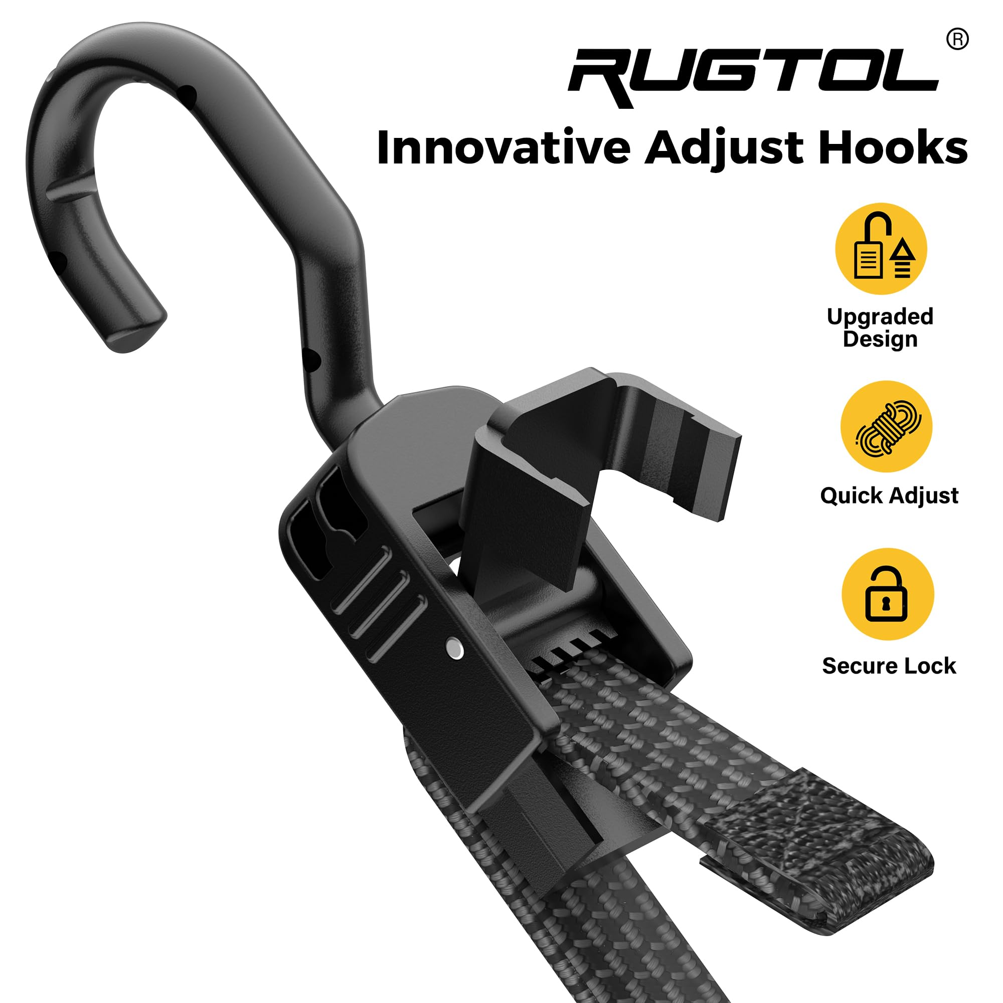 Rugtol adjustable quick-release buckle demonstrated for easy tarp setups.