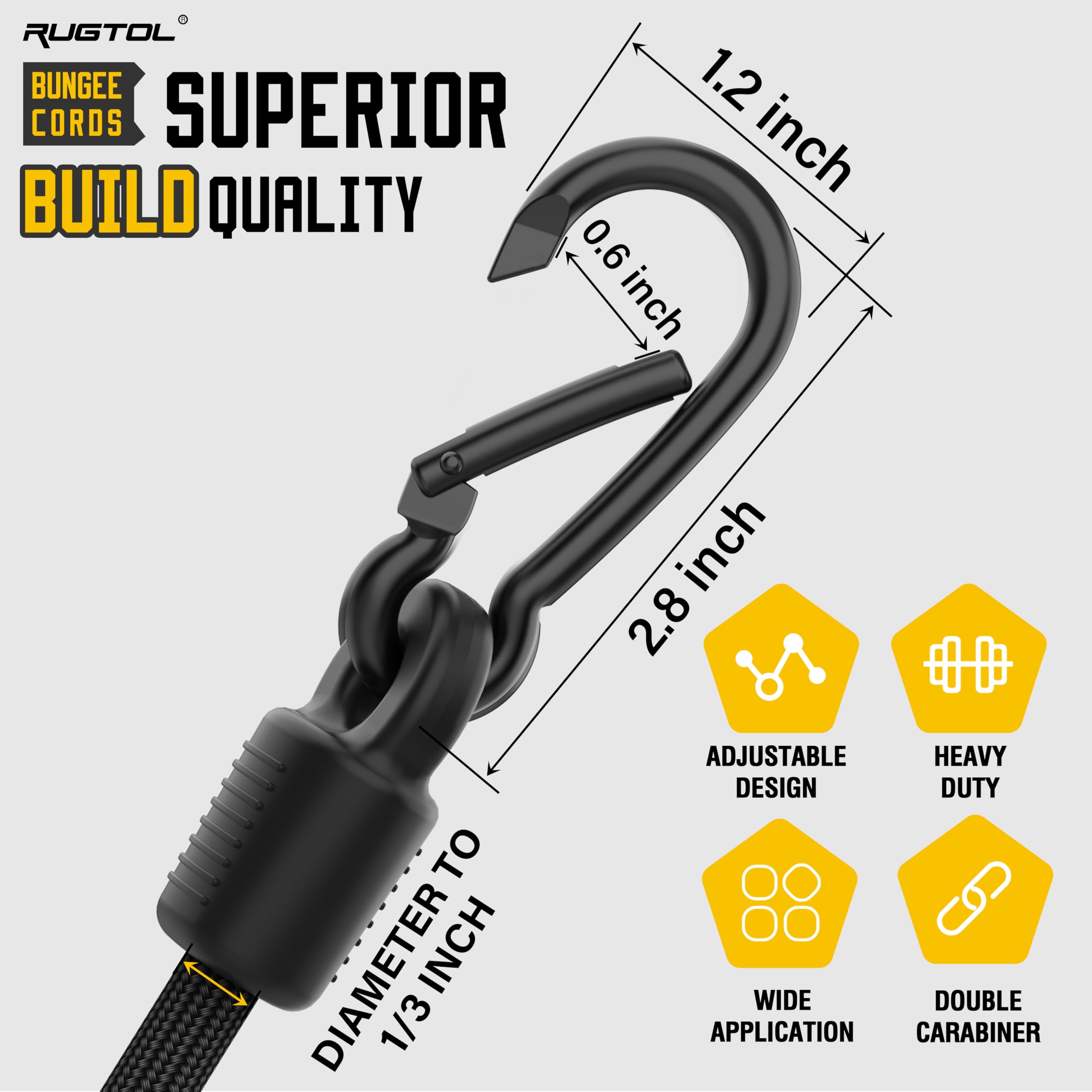 Rugtol tarps, tents, and gear secured quickly with tough bungee.