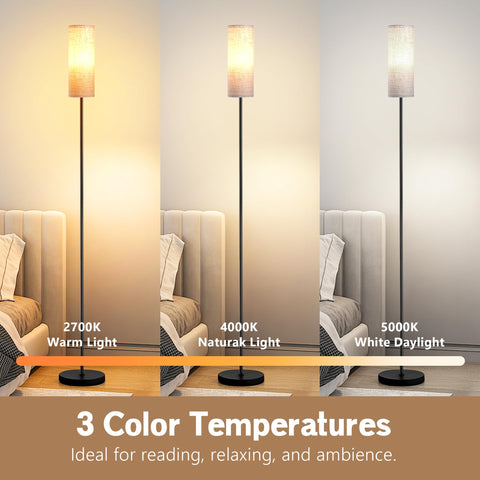 Ruhaieba floor lamp showing three color temperatures for customizable brightness
