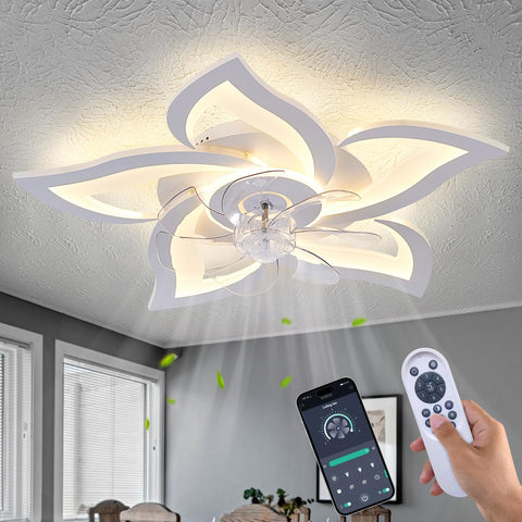 Ruibutrade White Flower Ceiling Fan with LED light ideal for cozy bedrooms and soft task lighting.